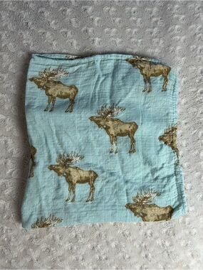 Milkbarn Moose Lovey Security Blanket Green Tan Bamboo Cotton Blend Burp Cloth